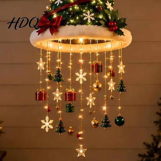 Festliche Veranda-Eingangsdekorationen Weihnachtsbaum-Hängeornament mit LED-Lichtern Beleuchteter Anhänger Stern-Topper Leuchtend für Innenbereich Terrasse Weihnachten für
