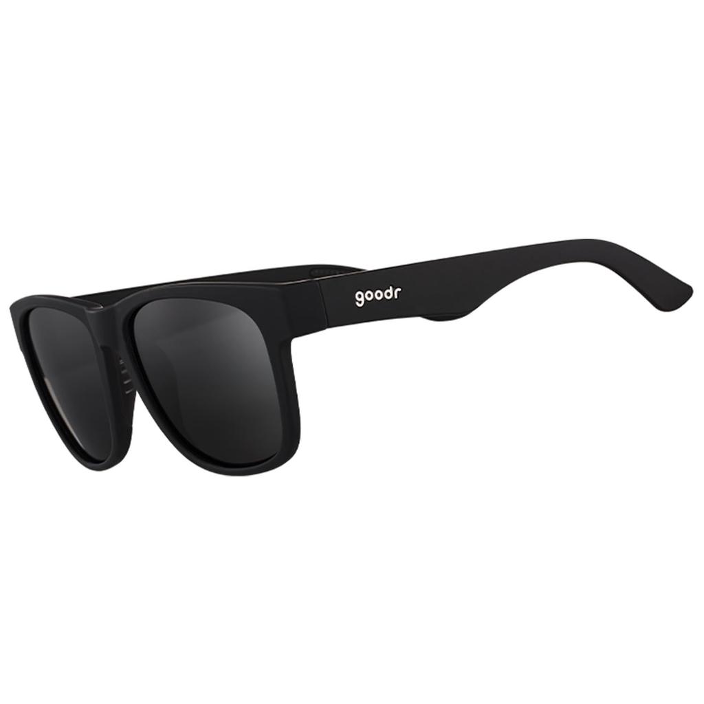 goodr Onyx Polarized Unisex Black Solid Black UV400 Sunglasses, Frame, Non-Reflective Lenses, Protection, Non-Slip, Anti-Slip, Black., Black/White