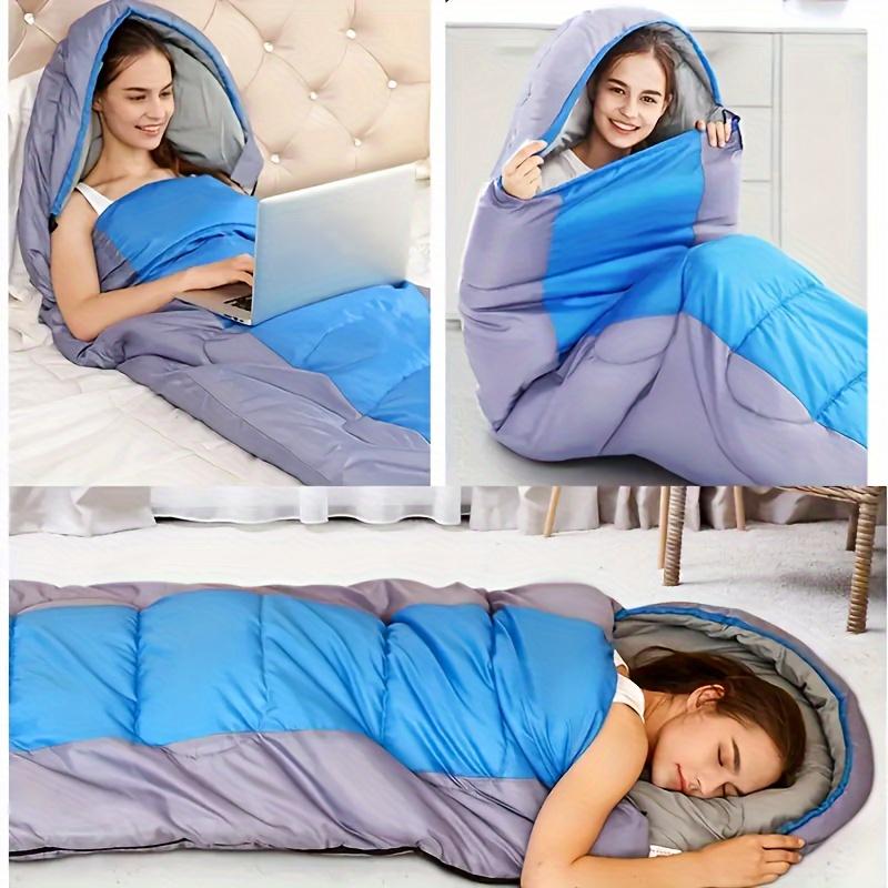 Winter Warmer Schlafsack mit Kapuze, Isolierter Polyester-Schlafsack für Erwachsene, Inklusive Augenmaske, Ohrstöpsel und aufblasbarem Kissen, Camping-Grundausstattung