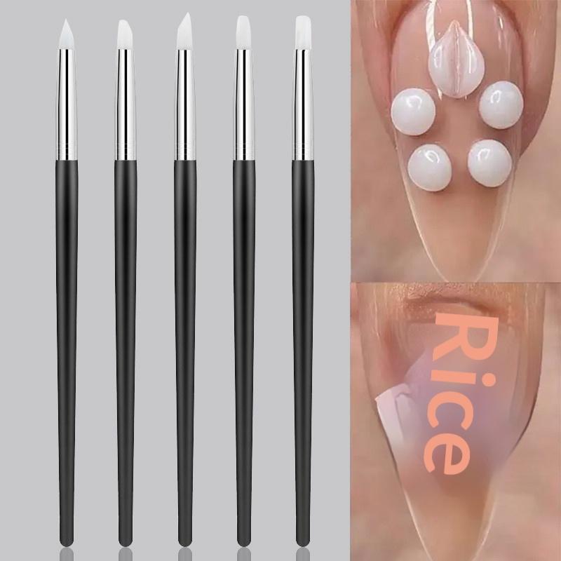 5Pcs/Set Silicone Nail Art Pen Brush Uv Gel Polish Tip 3D Image Diy Dotting Polish Brushes Sculpture Pen Diy Manicure Tool