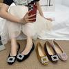 Evening Wind French Small Single Shoes Women'S Spring Rhinestone Square Buckle Shallow Mouth One Pedal Flat Beanie Shoes