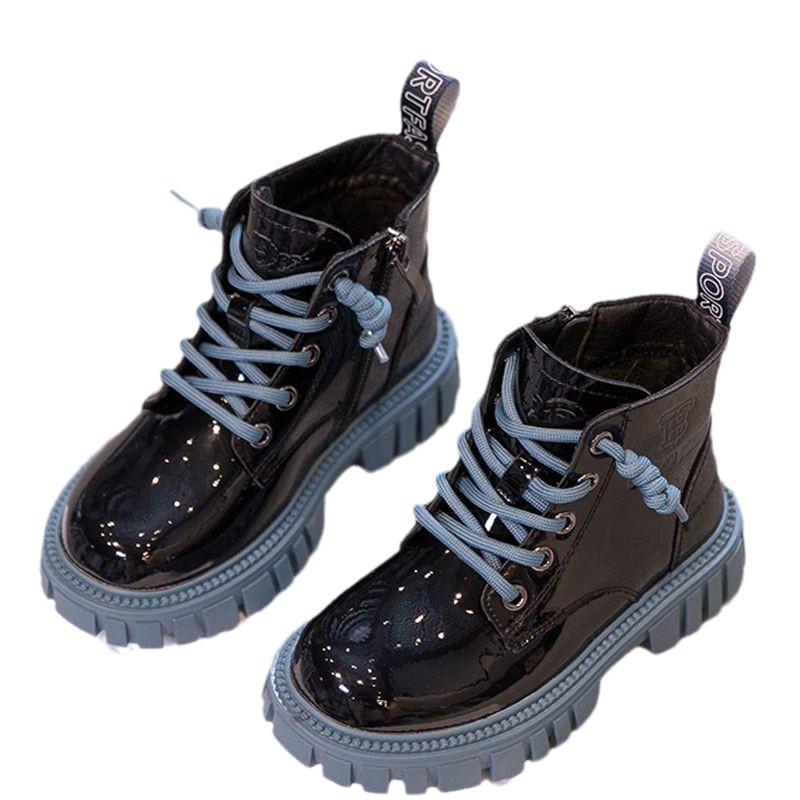 Girls Martin boots winter new children's boots medium and older children's short boots bright leather baby boots