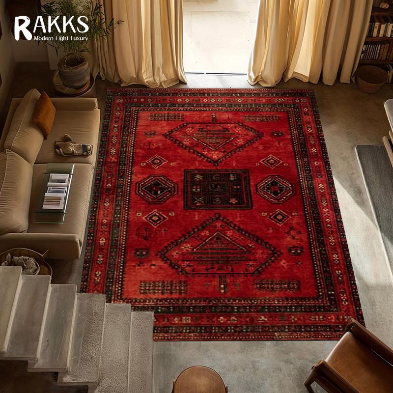 RAKKS Retro Czerwony Dywan Perski / Turecki Dywan Obszarowy Antypoślizgowy Dekoracja Salonu Dywan Pod Sofę Dywanik Sypialniany Dywanik Podłogowy Kuchenny
