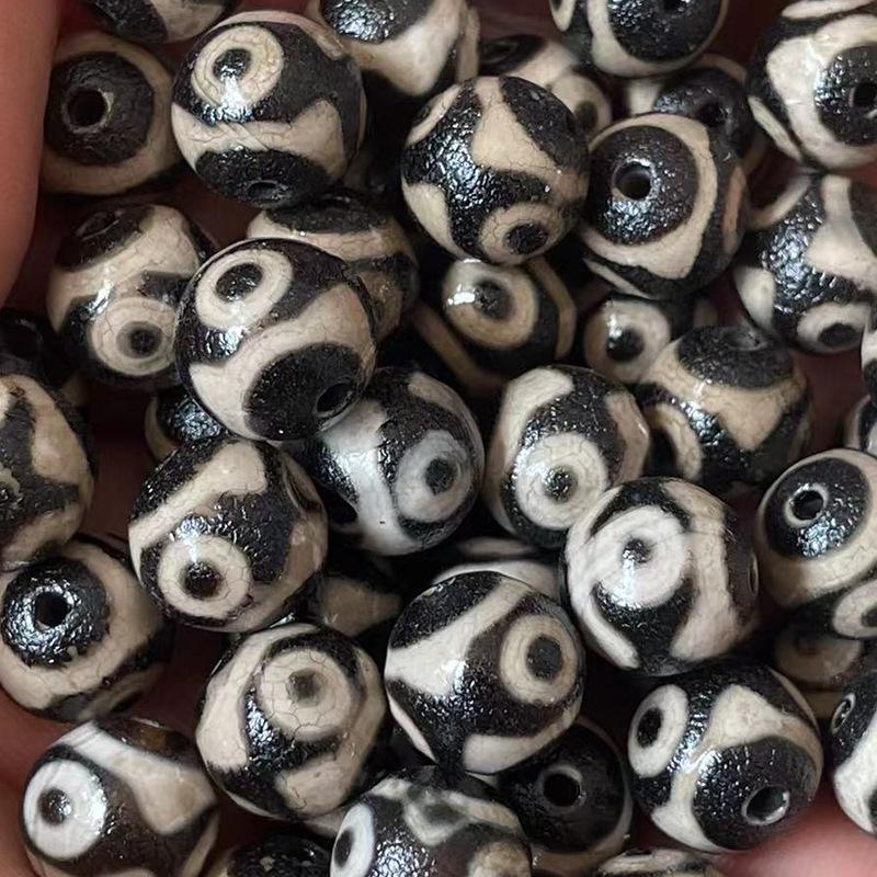 10mm Natürlicher Achat Jade Orangenschalen-Textur Schwarz & Weiß Dreiäugiger Dzi Lose Perlen