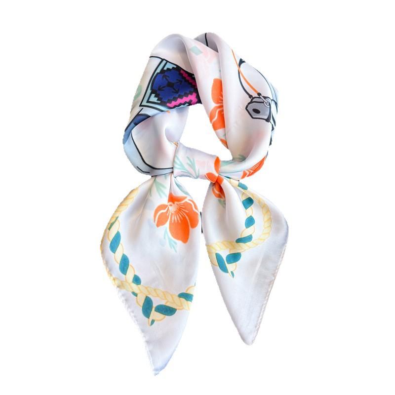 Floral Printed Silk Like Square Scarf For Women Summer Sun Protection