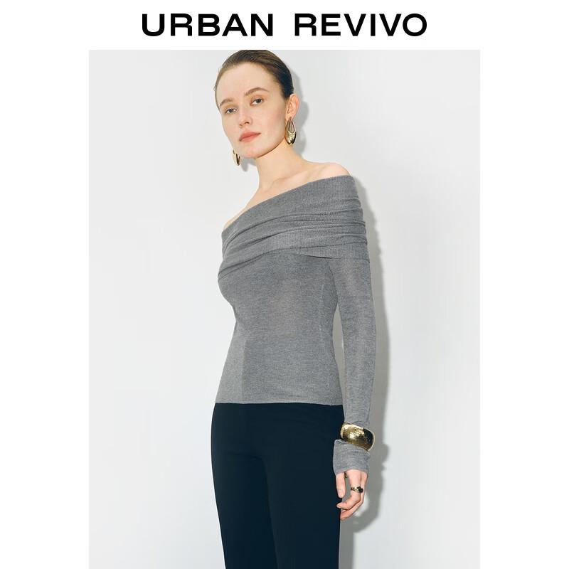 UR 2025 Autumn Women's Simple Off-Shoulder Long Sleeve Knit Top