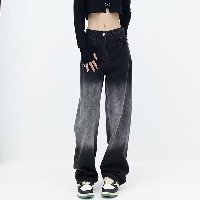 

Женские широкие джинсы с высокой талией и градиентом черного цвета 2XL чёрный