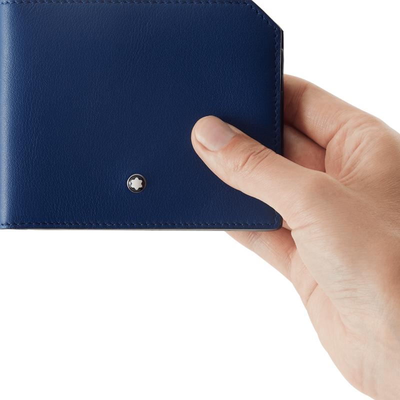 Montblanc Solid Color Minimalist 6 Card Slot Leather Wallet Men Wallet Midnight-Blue 130059