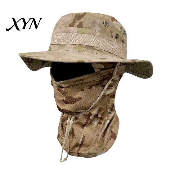 Quick-drying Hat Camouflage Sun with Balaclava Face Mask, UV Protection Men Wide Brim Hat, Breathable Bucket for Outdoor Fishing Hiking Cycling
