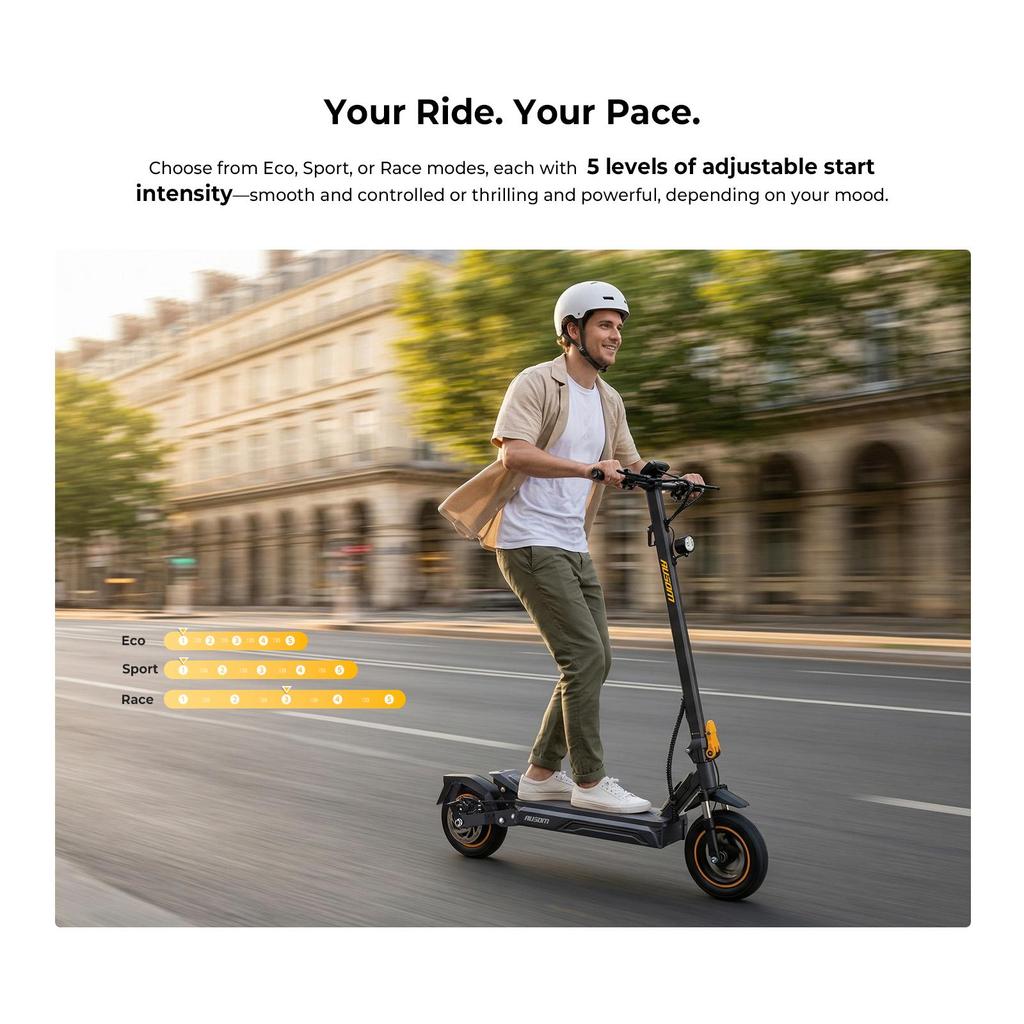 Folding Electric Scooter Ausom K20 1100W Peak Single Motor 648Wh Battery Capacity 20 km/h Default Top Speed 70 km Max Range