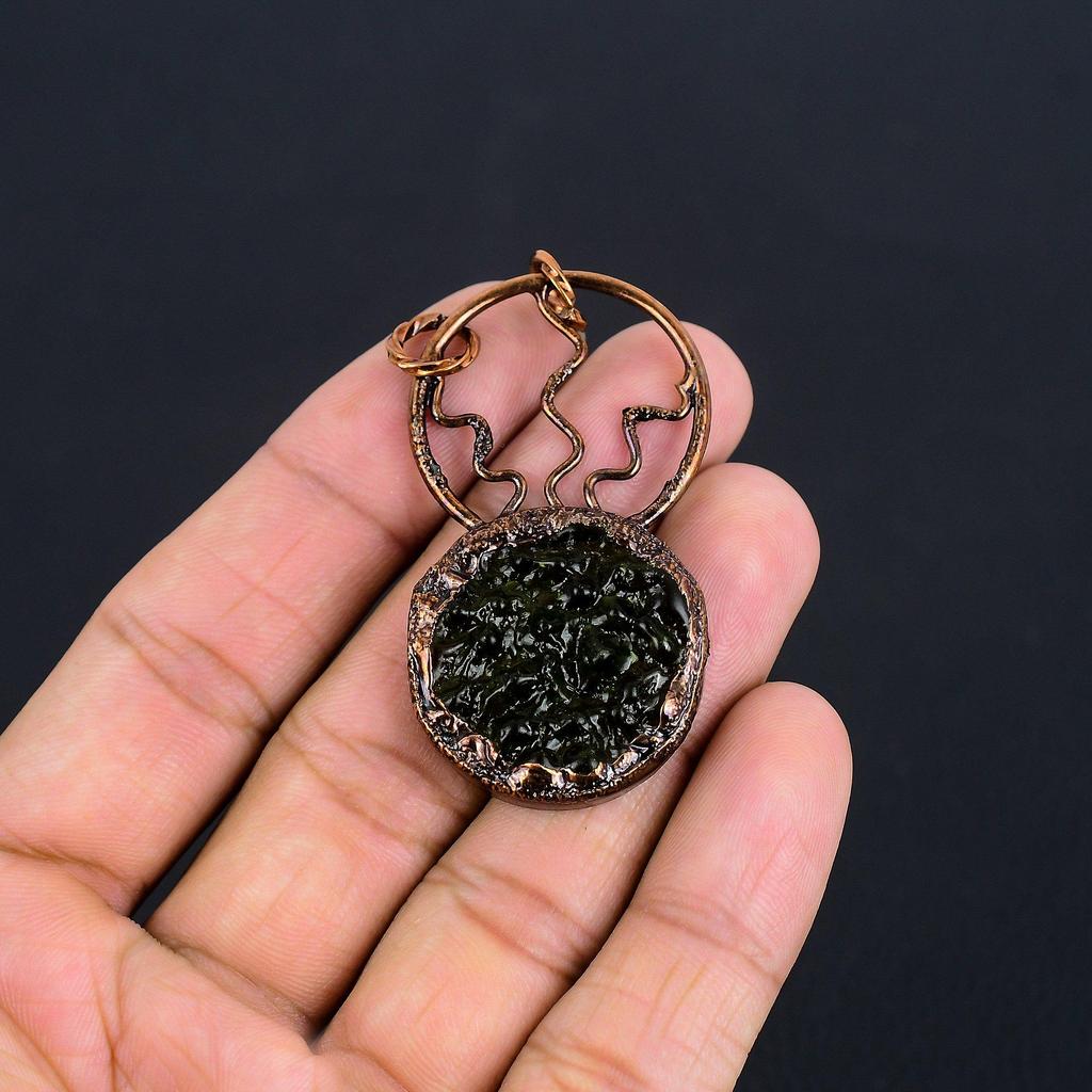Moldavite Pendant, Copper Electroformed Jewelry, Gemstone Pendant, Gift For Her Handmade Dainty Jewelry