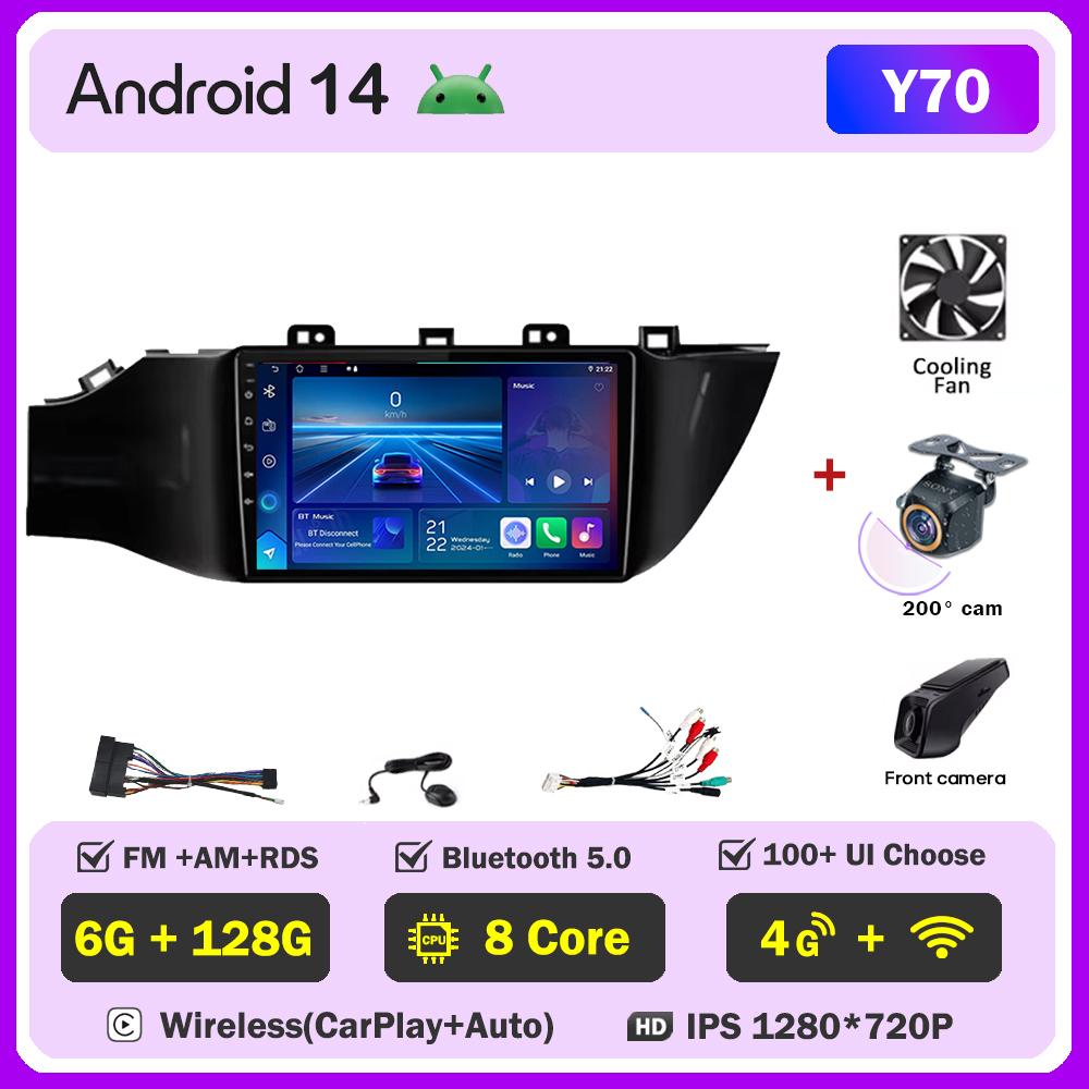 Android 14 For Kia Rio 4 IV FB 2020-2021 Car Carplay Screen Video Player Smart Intelligent Systems GPS Navigation Android Auto