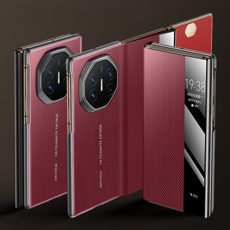 A High-end Carbon Fiber Patterned Huawei Window Case with A Three-fold Flip Cover Magnetic Attraction for The Huawei MateXT Phone Case