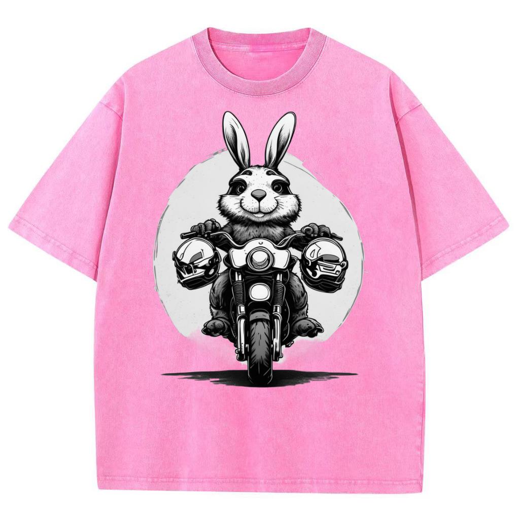 Summer Women's Short Sleeve Cartoon Animal Print Oversized Washed Denim Unisex T-Shirt Vintage Harajuku Style Funny Outfit