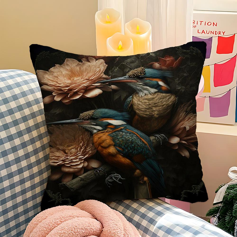Vintage Vögel im Dschungel Blumen Leinwandmalerei Kissenbezug Kissenbezug Polsterung Sofa Überwurfkissen Heimdekor Kissenbezug