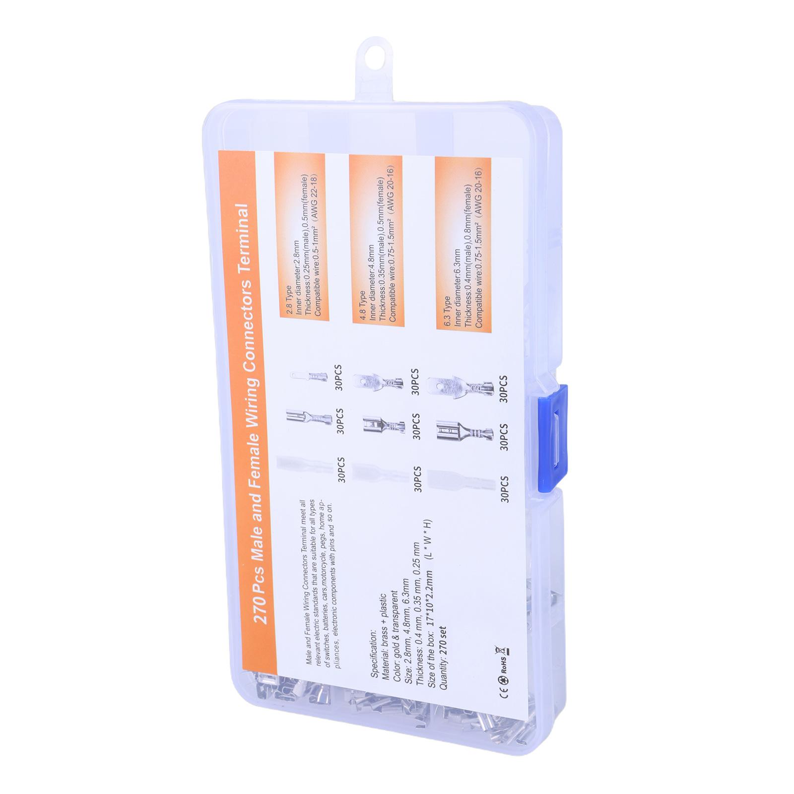 

270pcs Assorted Brass & Plastic Tube Ring Terminals Set with Heat Shrink Tubing Battery Cable Ends Terminals Connectors