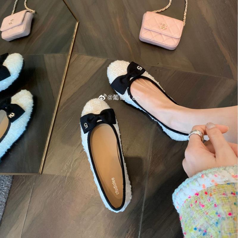 Schuhe exquisiter Schleife Perlen kleiner runder Kopf flacher Ausschnitt faule einzelne Schuhe