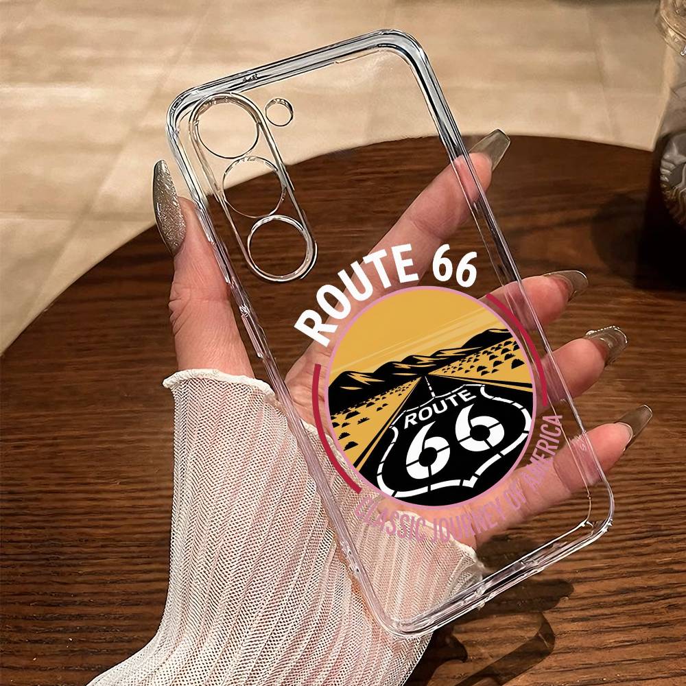 Classic Route US-66 Printing Phone Case For SamsungA10 A12 A31 A40 A70 Transparent Cover Case