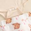 Baby Mädchen Oster-Outfits Hasenohren/Buchstaben-Print Rundhals Kurzarm Strampler Shorts Stirnband 3-teiliges Kleidungsset