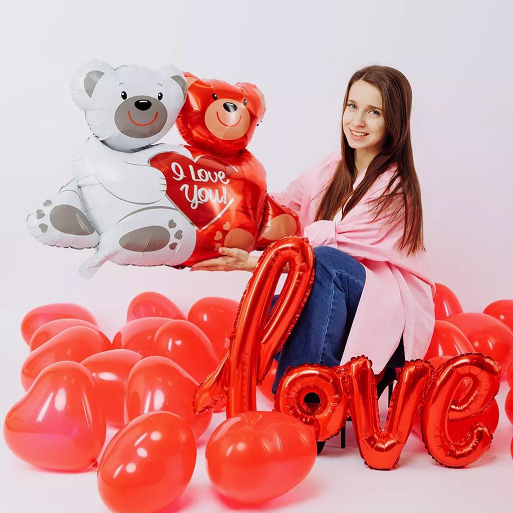Valentine's Day Balloon Set ILOVEYOU Heart hugging Bear Aluminum Film Balloon Used for Valentine's Day Party Decoration Wedding