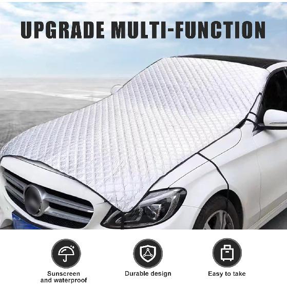 1 PC Car Half Car Cover Sunshade, Windshield Hood All-Season Protection Waterproof Dustproof Frostproof Portable Car Cloth, Outdoor Indoor Foldable