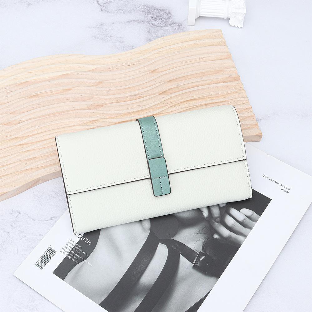 Women's Top Grain Cowhide Color Block Long Wallet - Large Capacity, Multifunctional Clutch & Phone Bag