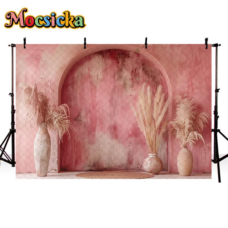 Mocsicka Photography Background Wedding Maternity Adult Kids Art Portrait Decor Vintage Bohe Red Arch Wall Backdrop Photo Studio