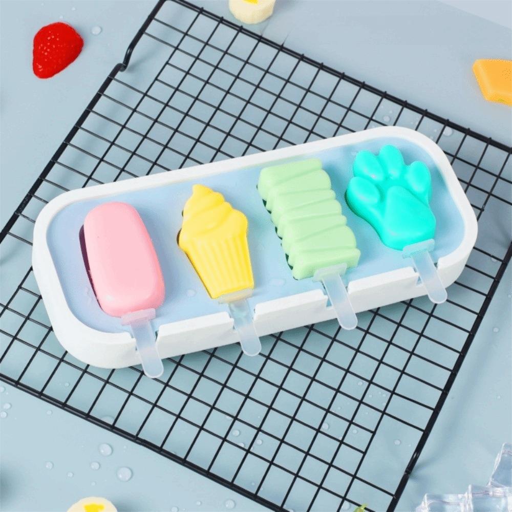Cartoon Mini Ice Cream Mold DIY Easy Release Homemade Silicone Mold with Lid Popsicle Maker