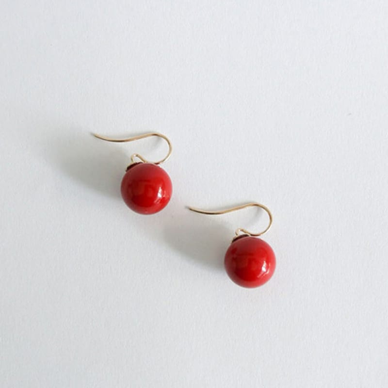 modernlike 14k coral red pearl hoop earrings