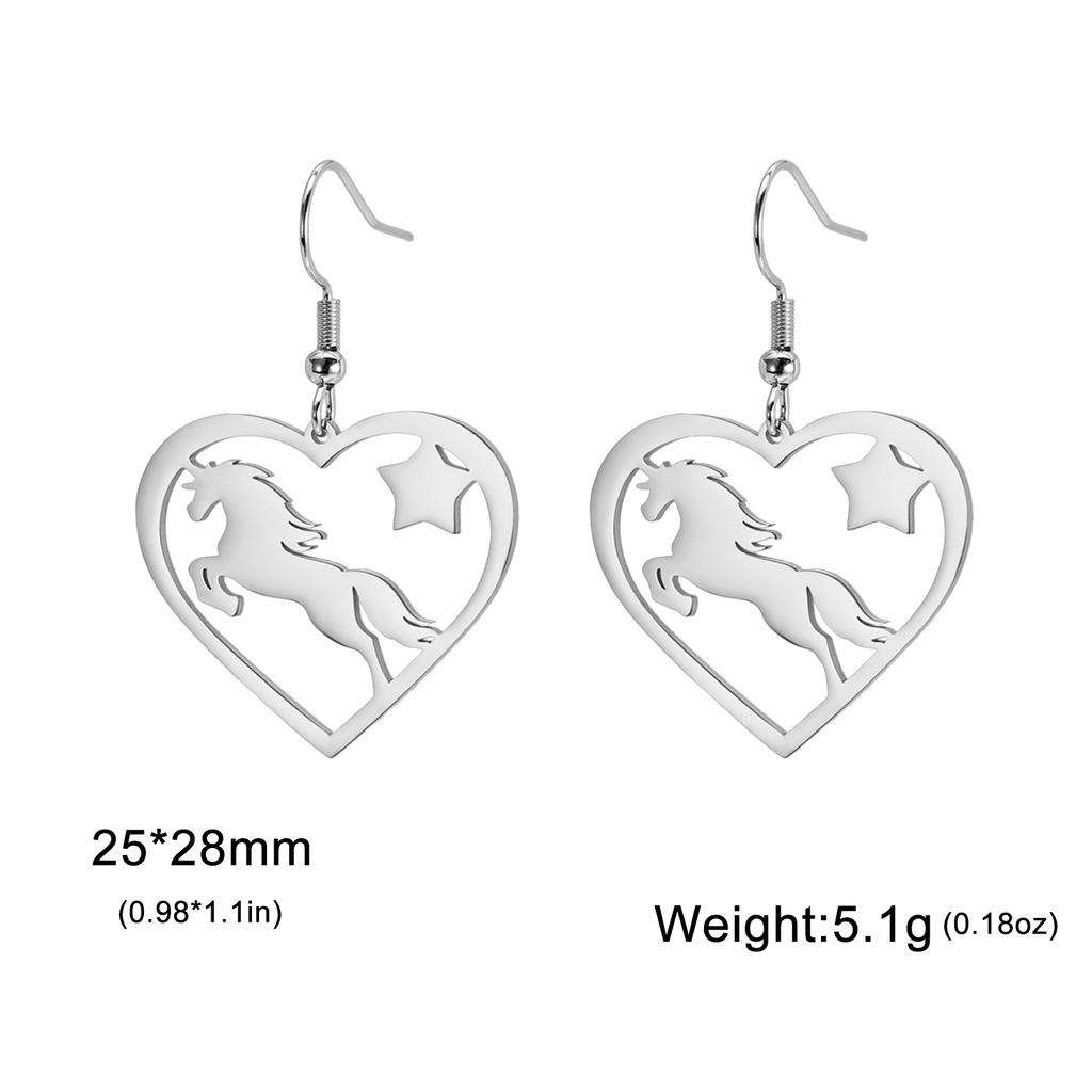 Cazador Horse Heart Pendant Earrings for Women Stainless Steel Gold Color Animal Jewelry Earrings Birthday Valentine Gift