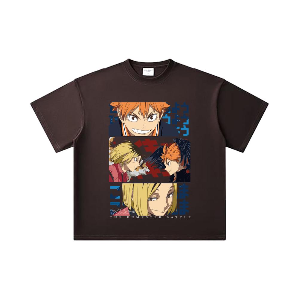 260 GSM Doppelgarn 32er Zähl Garn 100% Baumwolle Haikyu V9 Mülltonnen-Schlacht Aufdruck Unisex Schweres Baumwoll T-Shirt… Mehr