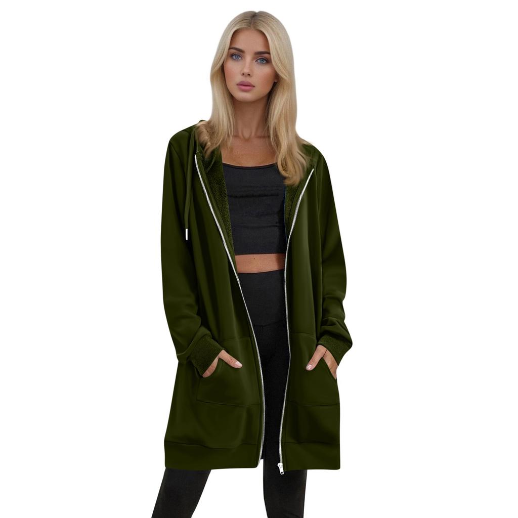 Women's Solid Color Zippered Sweatshirt Top Daily Casual Raglan Long Jacket (Without Hood Drawstring)