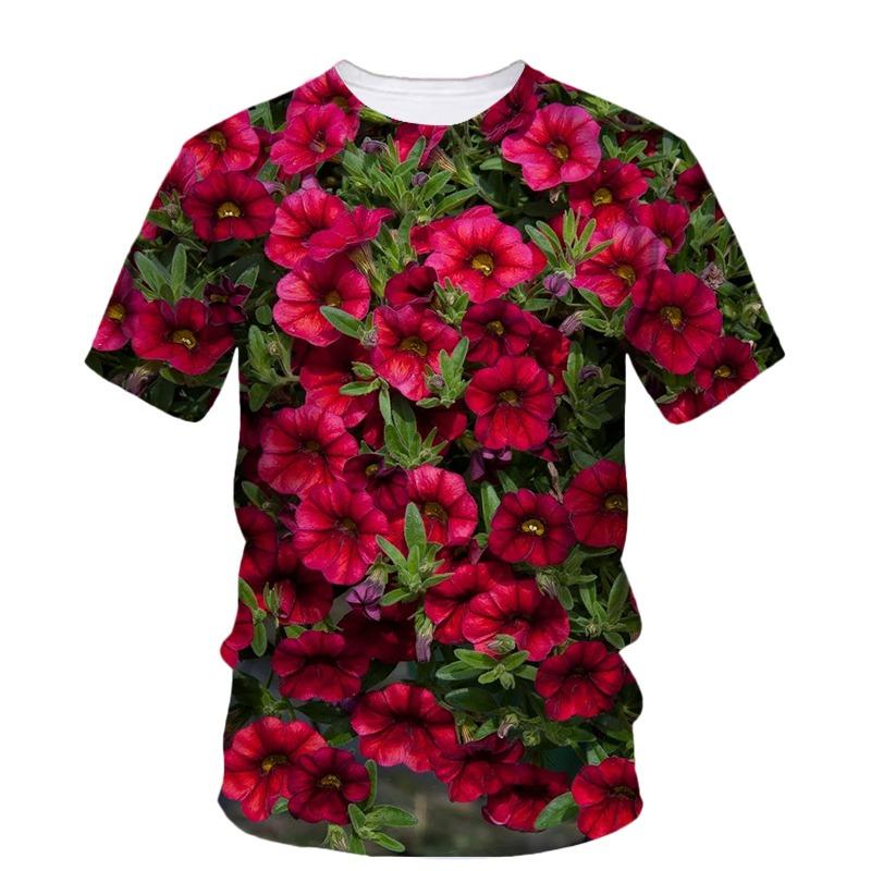 Flower Floral T-Shirts Plant Graphic 3D Print Men Women Beach Short Sleeve T Shirt Oversized Harajuku Tees Tops Kids Clothing