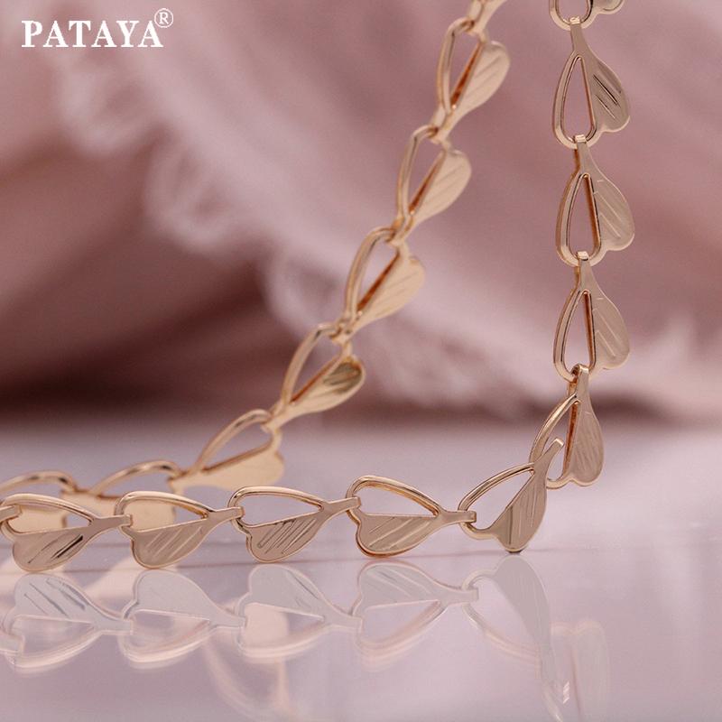 

PATAYA 585 Цвет Розового Золота Ожерелье Браслет в Стиле Сердца Любви Драгоценная Цепочка 21CM