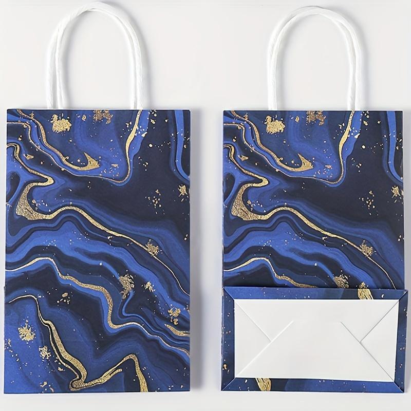 10 paper bags with handles, blue purple quicksand marble party gift bags, kraft paper candy bags, suitable for wedding and birthday party gift bags.
