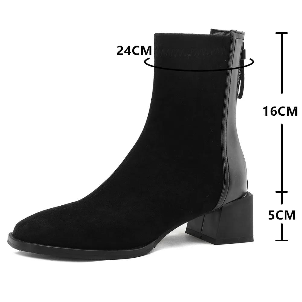 Fashion Women Thick Heels Ankle Boots Short Boot Fashion Shoes Women Ins Spring Autumn Zip Daily Office Lady Footwear Size 32-43 Brown