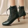 Lace-up Women Ankle Boots Middle Heels Fashion Lace Round Toe Autumn Winter Women Shoes Strange Steampunk Short Booties 34-46