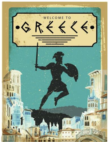 

Welcome To Greece Metal Wall Plaque Vintage signAluminum 20x30cm（7.8x11.8inch）