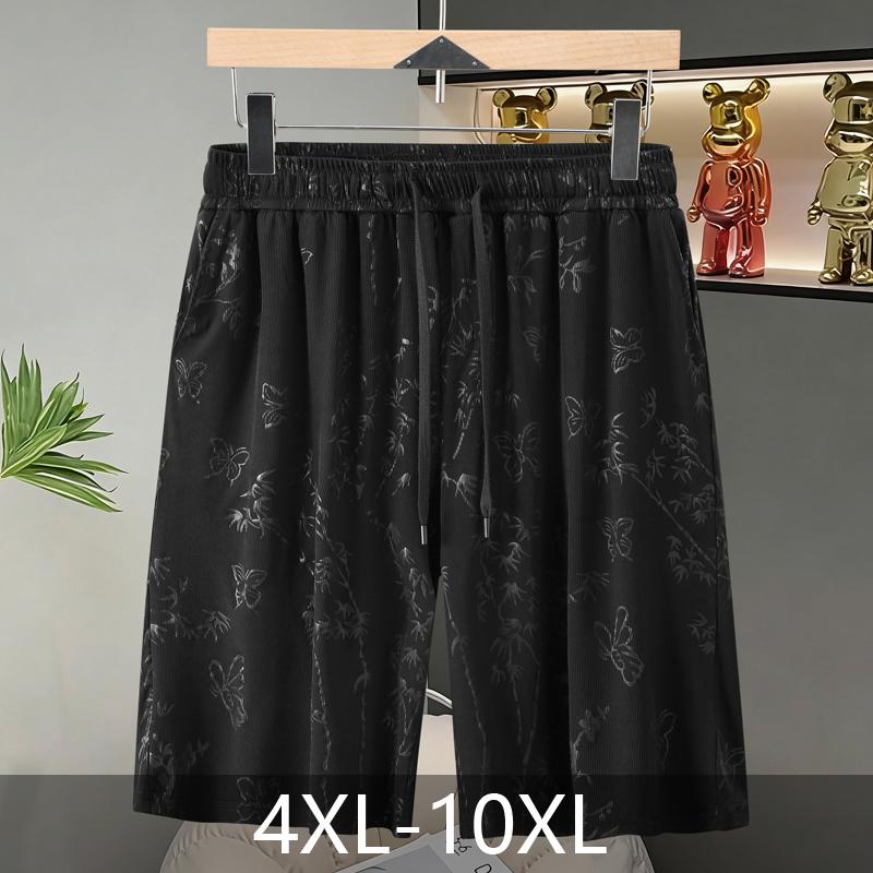 Men's Plus Size Bamboo & Butterfly Print Casual Shorts, Elastic Waist Pants (4XL-10XL)