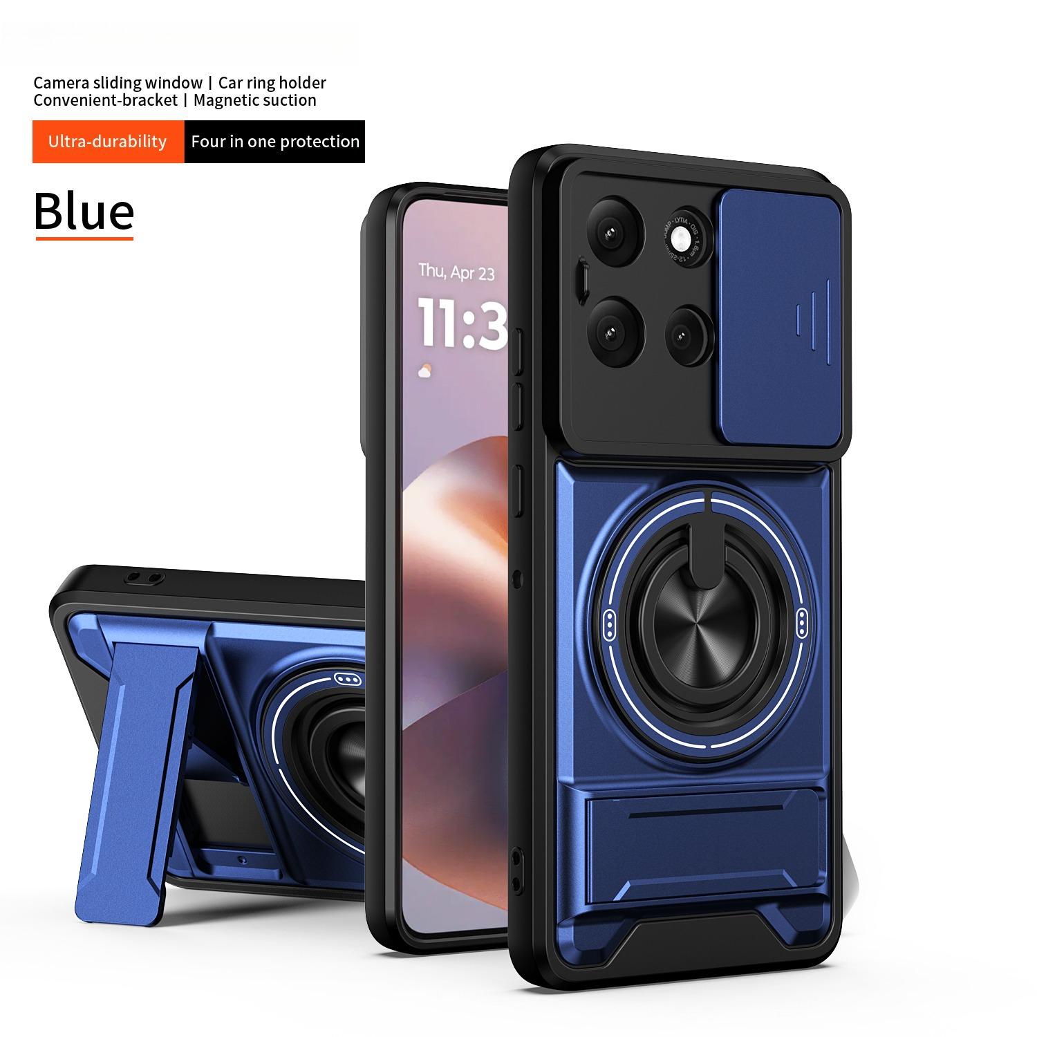 

Для Huawei Play 60 Plus/Honor X6C X8 X30i 200 Smart X7C чехол для телефона с двойным кронштейном и магнитным кольцом для автомобиля, с крышкой-слайдером для объектива For Honor X7C 4G-5G синий