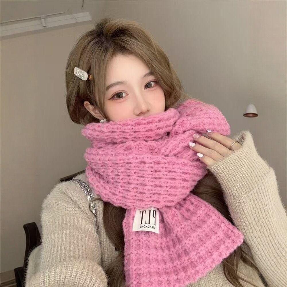 Polyester Thick Knitted Scarf Solid Color Fall Winter Warm Scarf Warm Neck Wrap For Women