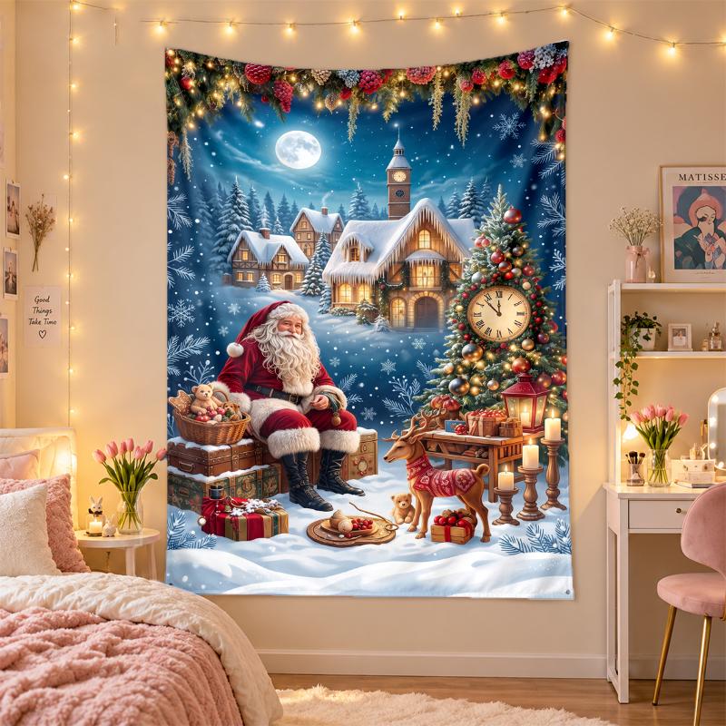 Yatak Odası Oturma Odası Duvar Dekorasyonu İçin Noel Baskılı Duvar Halısı Tatil Hediyesi