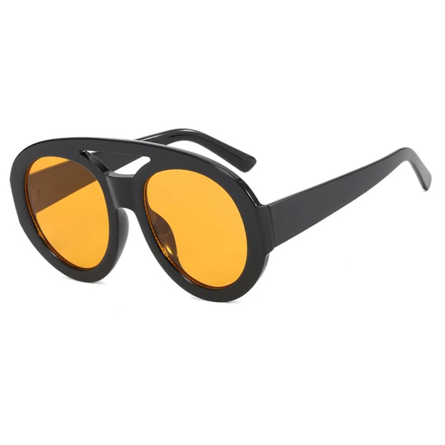 Retro Double Bridge Large Round Sunglasses Women Fashion Oversized Sun Glasses Female Brand Designer Black Yellow Goggle Shades