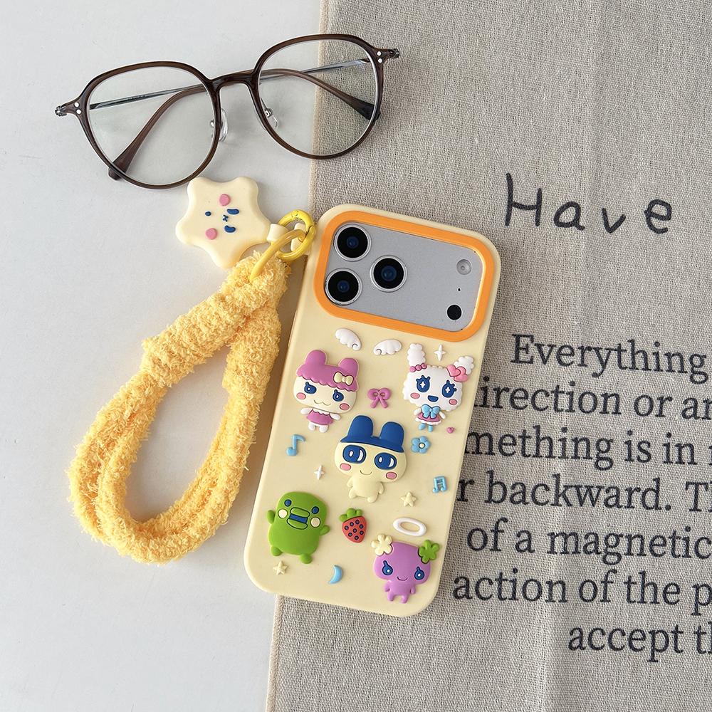Lustiges 3D-Cartoon-Tamagotchi-Handgelenkschlaufe-Hülle Für iPhone 12 13 14 15 16 Plus 17 Pro Max Weiches Silikon Stoßfestes Rückseitige Abdeckung