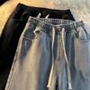 Women's Trendy Elastic Waist Wide-Leg Jeans - Loose and Lightweight for Spring, Summer, and Autumn 2023.