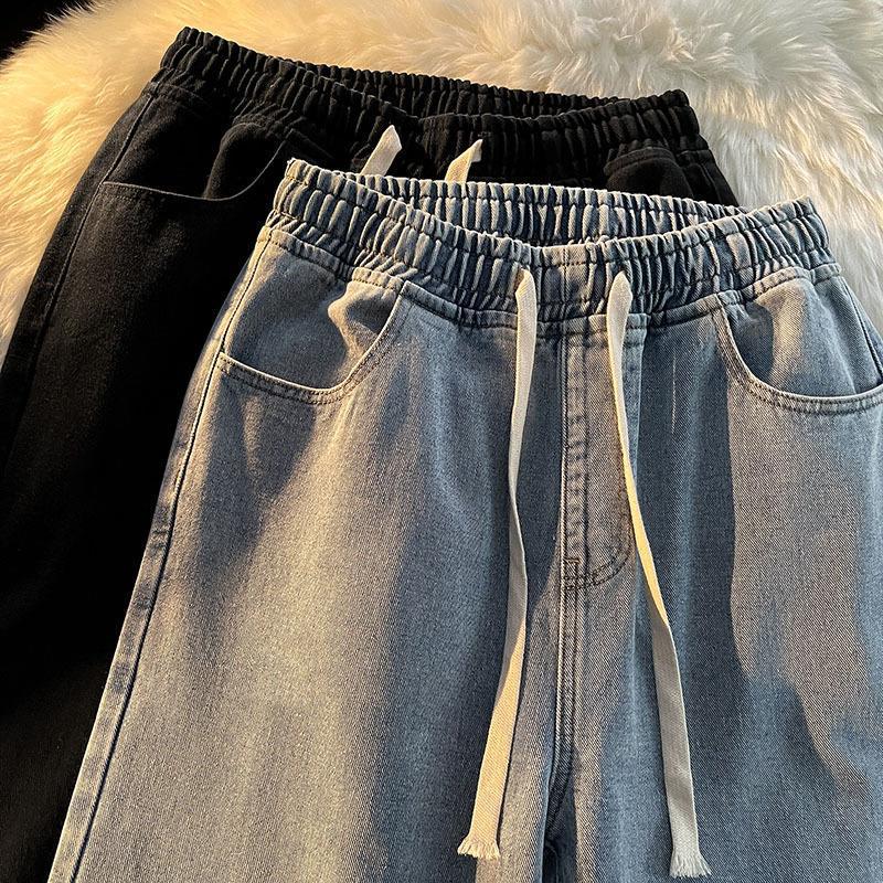 Women's Trendy Elastic Waist Wide-Leg Jeans - Loose and Lightweight for Spring, Summer, and Autumn 2023.