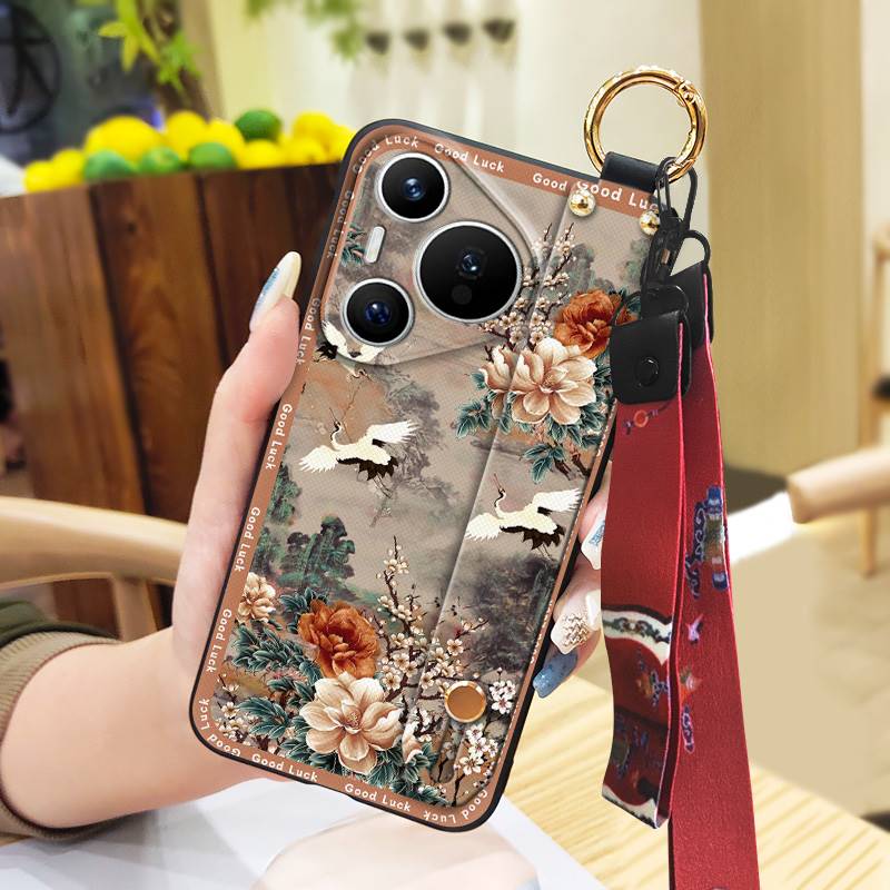 Durable For Mom Phone Case For Huawei P70 Pro/Pura 70 Pro+ Chinese Style Ring Silicone Protective Elderly Lady Lanyard
