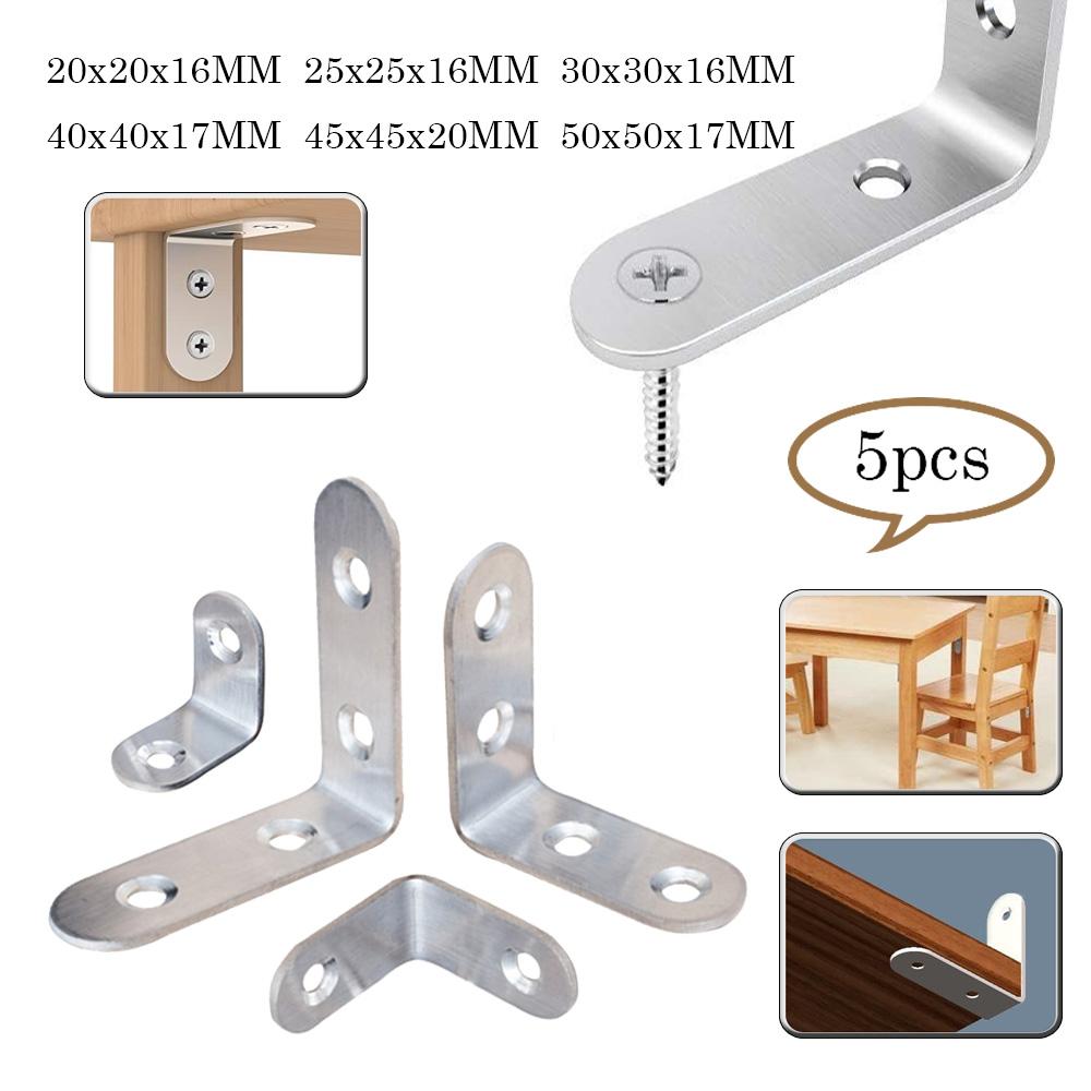 5pcs Stainlesss Steel L-shaped Corner Code 90 Degree Right Angle Bracket Furniture Stable Connector Accessories 20-50mm