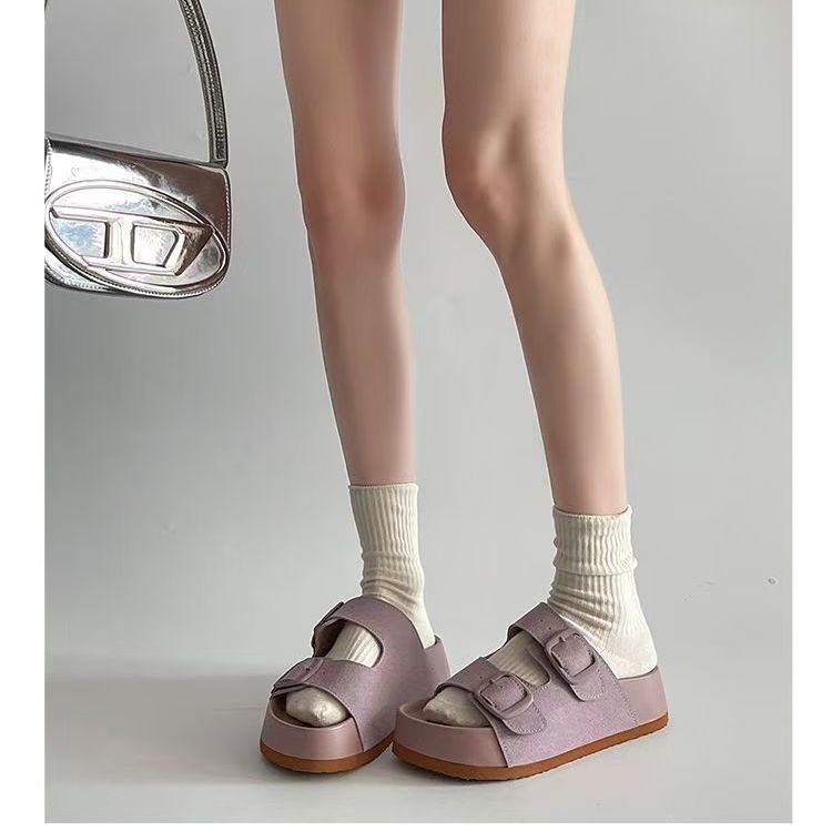 

Женская обувь маленького размера, круглый носок, платформа, ремешок с пряжкой, увеличивающие рост, короткие, музыкальные шлепанцы, лето 2025, новые, повседневные, маленькие сандалии 35