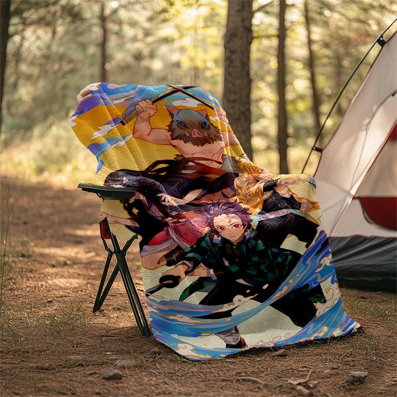 Demon Slayer Theme Printed Blanket - Perfect for Couch, Bed, Travel & Outdoor Use | Machine Washable, Cozy & Durable.